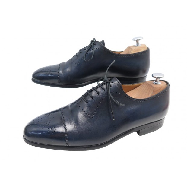 CHAUSSURES BERLUTI 1426 RICHELIEU 7.5 41.5 CUIR BLEU PERFORATIONS SHOES 2080€