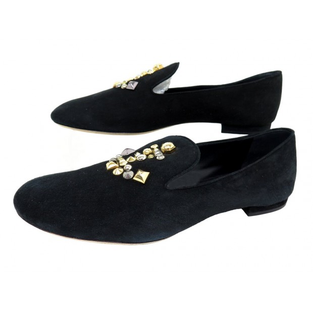 NEUF CHAUSSURES LOUIS VUITTON MOTIF ANCRE CLOUTE 39 DAIM BLACK SUEDE SHOES 850€