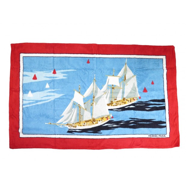 DRAP DE PLAGE HERMES SERVIETTE NAVIRES BATEAUX EN COTON COTTON BEACH TOWEL 600€