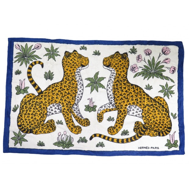 DRAP DE PLAGE HERMES LES LEOPARDS SERVIETTE DE BAIN H101015M BEACH TOWEL 600€