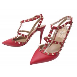 NEUF CHAUSSURES VALENTINO ESCARPINS ROCKSTUD 39 EN CUIR GRAINE ROUGE SHOES 950€