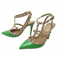 CHAUSSURES VALENTINO ROCKSTUD ESCARPINS 39 CUIR VERNI VERT VIEUX ROSE SHOES 950€