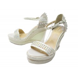 CHAUSSURES CHRISTIAN LOUBOUTIN 39 SANDALES COMPENSEES CUIR BLANC + POCHONS 845€