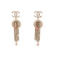 BOUCLES D'OREILLES CHANEL 2021 PENDANTES LOGO CC CHAINES STRASS EARRINGS 1080€