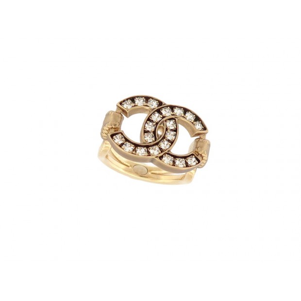 NEUF BAGUE CHANEL LOGO CC STRASS 54 METAL DORE GOLDEN EARRINGS 650€