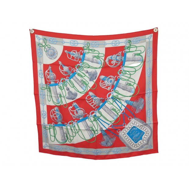 NEUF FOULARD HERMES CLIQUETIS H001574S J. ABADIE CARRE 90 SOIE ROUGE SCARF 495€