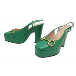 NEUF CHAUSSURES GUCCI NEW SHAMROCK SLINGBACK MORS 723837 38.5 EN CUIR SHOES 980€