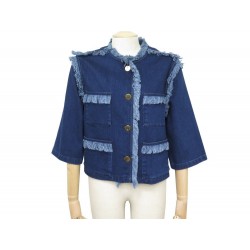 NEUF VESTE LOUIS VUITTON M 40 BLOUSON EN JEAN DENIM A FRANGES BLEU JACKET 1300€