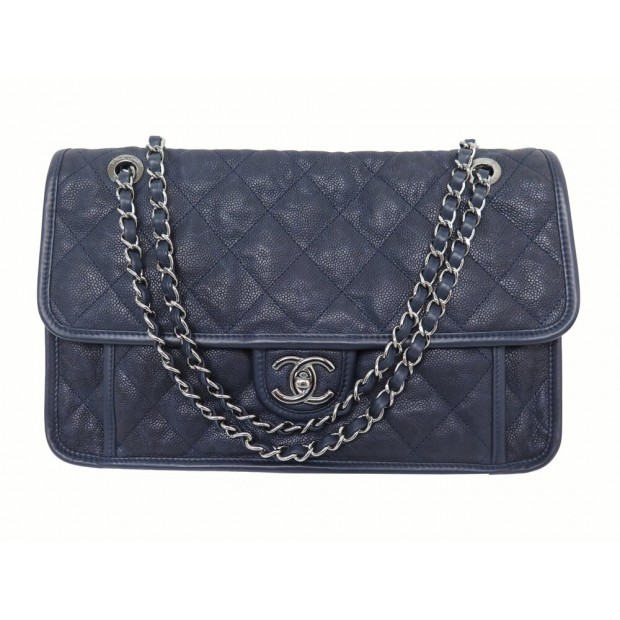 SAC A MAIN CHANEL TIMELESS JUMBO CUIR MATELASSE CAVIAR BLEU MARINE HANDBAG 8400€