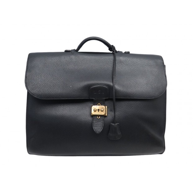 VINTAGE SACOCHE HERMES SAC A DEPECHES 2 SOUFFLETS EN CUIR TOGO NOIR BAG 6100€