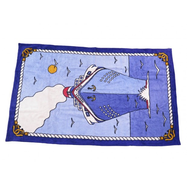 DRAP DE PLAGE HERMES SERVIETTE PAQUEBOT BATEAU EN COTON + BOITE BEACH TOWEL 600€