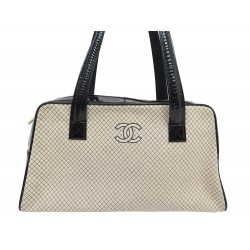 SAC A MAIN CHANEL BOWLING LOGO CC CUIR VERNIS ET TOILE MATELASSE HANDBAG 5000€