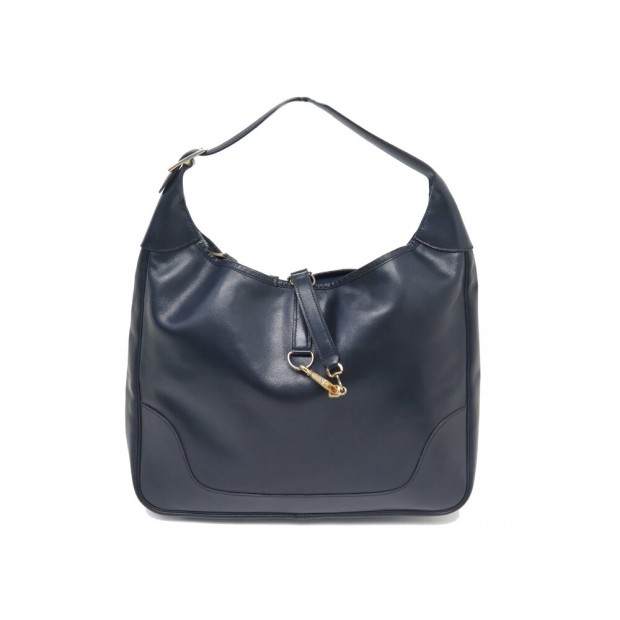 VINTAGE SAC A MAIN HERMES TRIM 38 GM CUIR BOX BLEU LEATHER HAND BAG PURSE 3450€