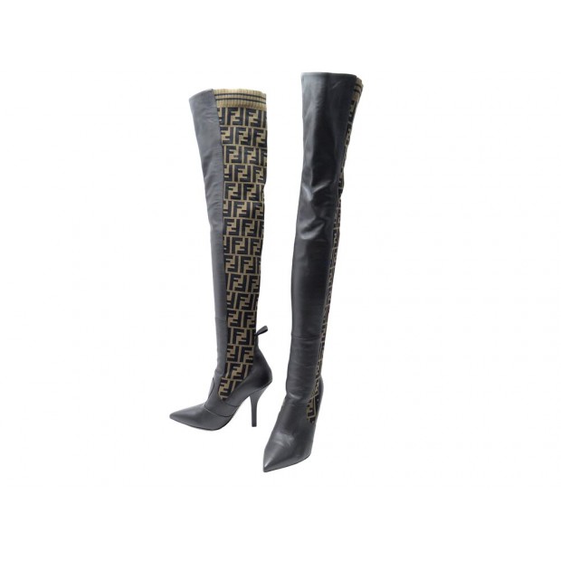 NEUF BOTTES FENDI CUISSARDES ROCKOKO CUIR TOILE MONOGRAMME FF 40 BOOTS 1300€