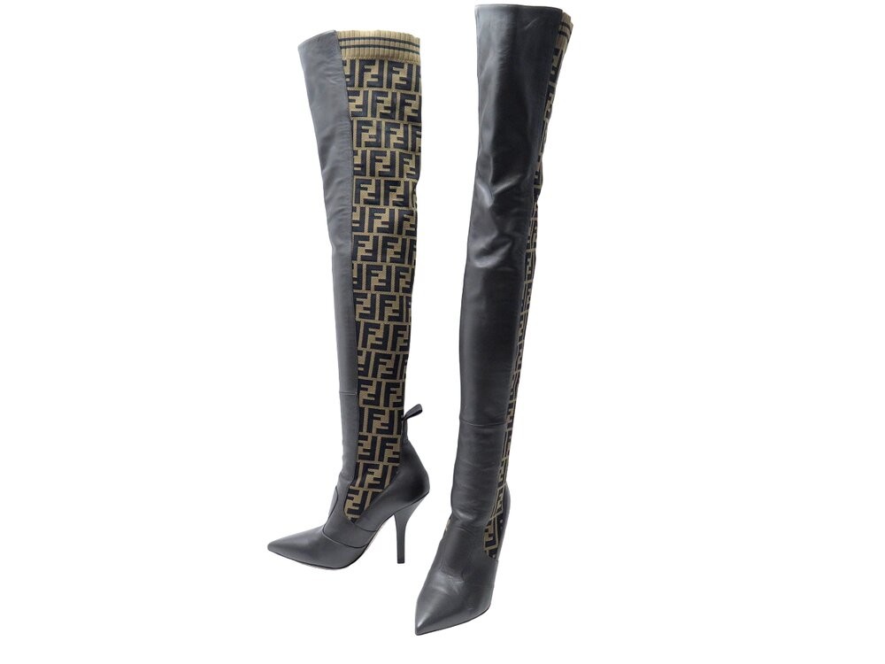 bottes fendi cuissardes rockoko cuir toile