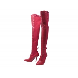 NEUF BOTTES FENDI CUISSARDES ROCKOKO CUIR TOILE ROUGE 40 NEW CANVAS BOOTS 1300€