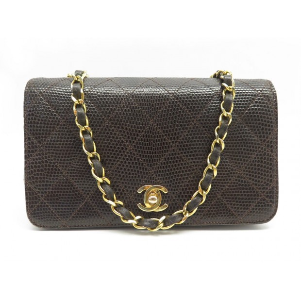 VINTAGE SAC A MAIN CHANEL TIMELESS CUIR DE LEZARD MARRON BANDOULIERE LIZARD BAG