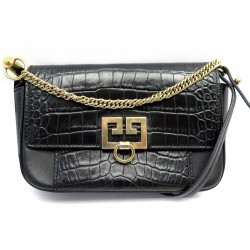 SAC A MAIN GIVENCHY MINI FERMOIR LOGO CUIR NOIR FACON CROCODILE HANDBAG 1350€