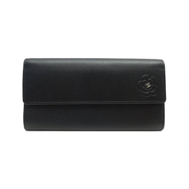 NEUF PORTEFEUILLE CHANEL CAMELIA LOGO CC EN CUIR GRAINE NEW LEATHER WALLET 1100€