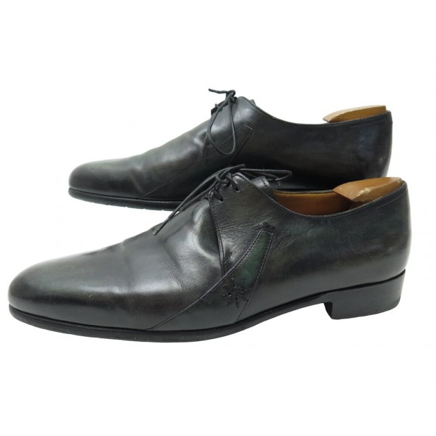 CHAUSSURES BERLUTI 0039 DERBY 8 42 CUIR PATINE NOIR VERT EMBAUCHOIRS SHOES 2225€