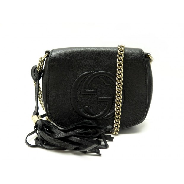 SAC A MAIN GUCCI SOHO CHAIN SMALL 323190 CUIR GRAINE NOIR BANDOULIERE BAG 1390€