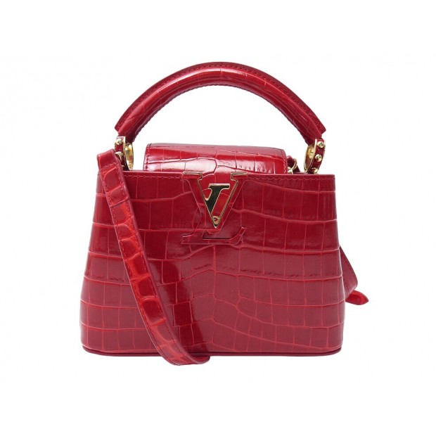 SAC A MAIN LOUIS VUITTON CAPUCINES MINI EN CUIR ALLIGATOR ROUGE CROCODILE 11800€