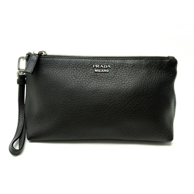 POCHETTE PRADA 2NE008 EN CUIR GRAINE A ZIP NOIR BLACK LEATHER CLUTCH BAG 1500€