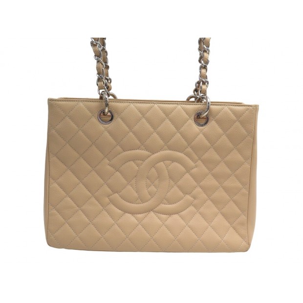 SAC A MAIN CHANEL SHOPPING BAG GM EN CUIR CAVIAR MATELASSE BEIGE HANDBAG 6300€