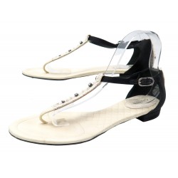 CHAUSSURES CHANEL TONGS STRASS 40 SANDALES CUIR MATELASSE FLIP FLOP SHOES 1450€