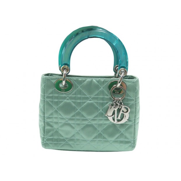 VINTAGE SAC A MAIN CHRISTIAN DIOR LADY SMALL SATIN TURQUOISE HANDBAG PURSE 5100€