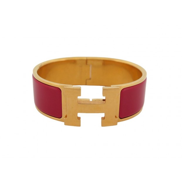 BRACELET HERMES CLIC CLAC H LARGE 19 CM EN EMAIL ROUGE STRAP BANGLE 680€