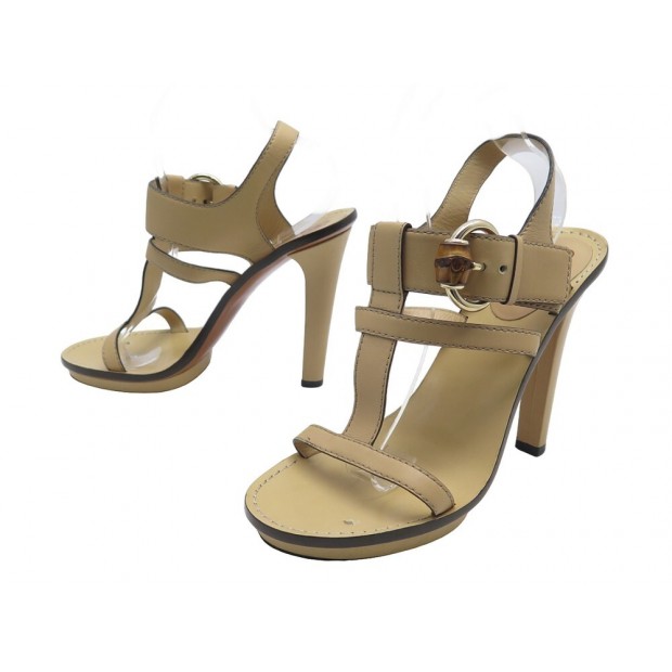 CHAUSSURES GUCCI SANDALES BAMBOO 283544 CUIR BEIGE 39.5 + BOITE SHOES 720€