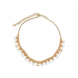 NEUF COLLIER CHANEL PERLES & LOGO CC 35-45 METAL DORE GOLD STEEL NECKLACE 1030€