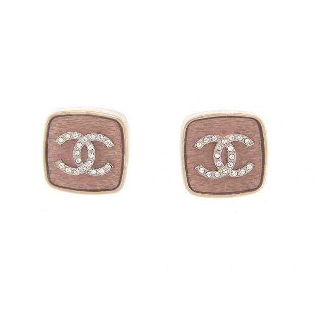 NEUF BOUCLES D'OREILLES CHANEL LOGO CC EN RESINE STRASS CARRE NEW EARRINGS 560€