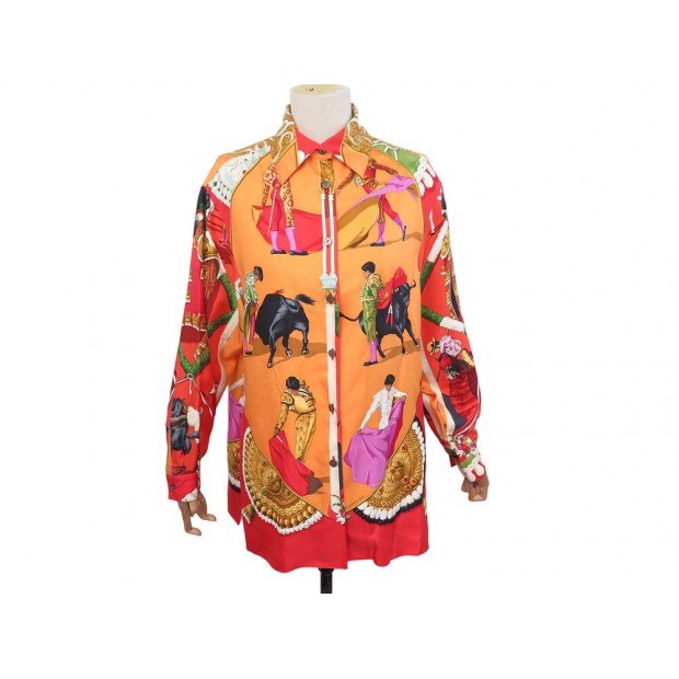 CHEMISIER HERMES CARRE FOULARD PLAZA DE TOROS 40 M CHEMISE EN SOIE SKIRT 3000€