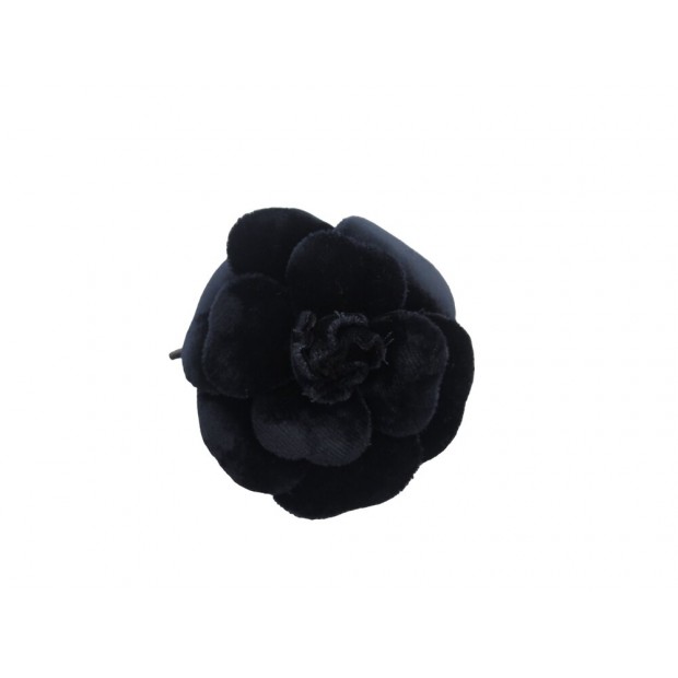 VINTAGE NEUF BROCHE CHANEL CAMELIA VELOURS NOIR + BOITE BLACK VELVET BROOCH 690€