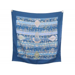 FOULARD HERMES RIVES FERTILES C. HENRY SOIE BLEUE CARRE 90 BLUE SILK SCARF 495€