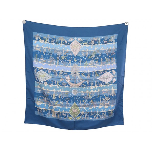 FOULARD HERMES RIVES FERTILES C. HENRY SOIE BLEUE CARRE 90 BLUE SILK SCARF 495€