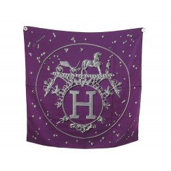 FOULARD HERMES VIF ARGENT D. RYBALTCHENKO CARRE 90 CM EN SOIE VIOLET SCARF 495€