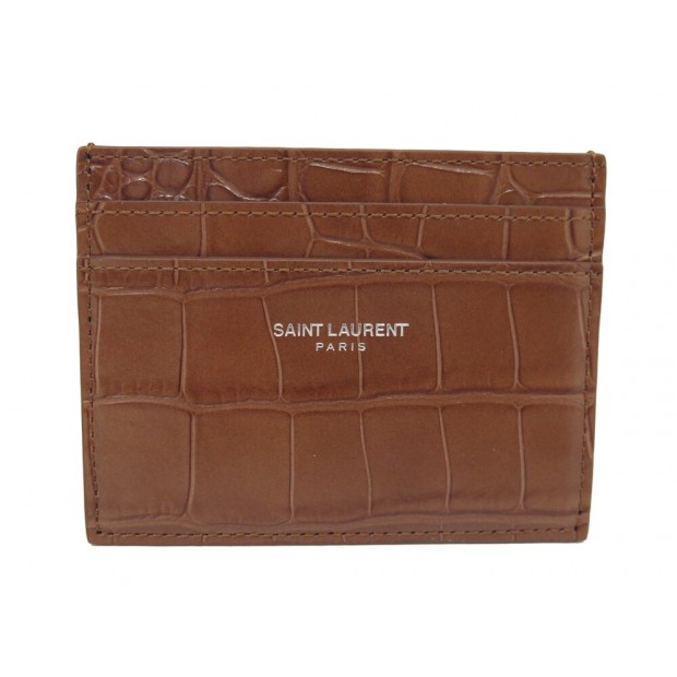 NEUF PORTE CARTES SAINT LAURENT 375946 CUIR FACON CROCO MARRON CARD HOLDER 275€