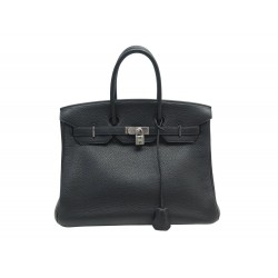 SAC A MAIN HERMES BIRKIN 35 CUIR TAURILLON CLEMENCE NOIR LEATHER HAND BAG PURSE