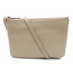 NEUF SAC A MAIN CELINE POCHETTE TRIO 165113 BANDOULIERE EN CUIR BEIGE POUCH 750€