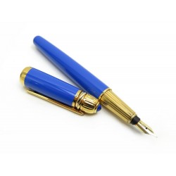 STYLO PLUME PASHA DE CARTIER EN LAQUE BLEUE MARBREE PLAQUE OR FOUNTAIN PEN 