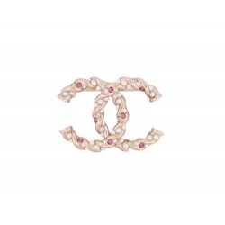 NEUF BROCHE CHANEL LOGO CC PERLES ET STRASS EN METAL DORE GOLD STEEL BROOCH 650€