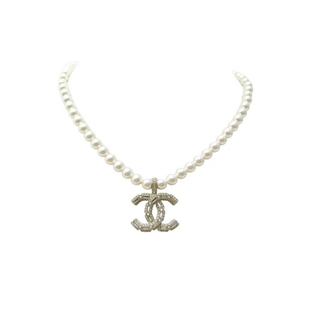 NEUF COLLIER CHANEL SAUTOIR LOGO CC PERLES METAL DORE 80/85 PEARL NECKLACE 1700€