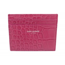 NEUF PORTE CARTES SAINT LAURENT 375946 EN CUIR FACON CROCO ROSE CARD HOLDER 275€