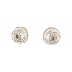 NEUF BOUCLES OREILLES CHANEL PUCES PERLES ET LOGO CC STRASS METAL EARRINGS 650€