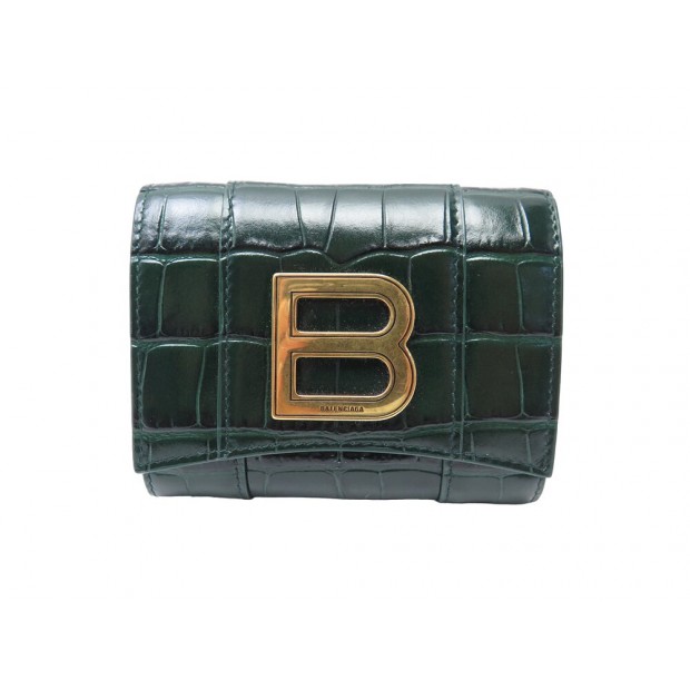 PORTEFEUILLE BALENCIAGA PORTE MONNAIE HOURGLASS COMPACT FACON CROCO WALLET 450€