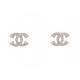 NEUF BOUCLES D'OREILLES CHANEL LOGO CC & STRASS METAL NEW SILVERED EARRINGS 650€