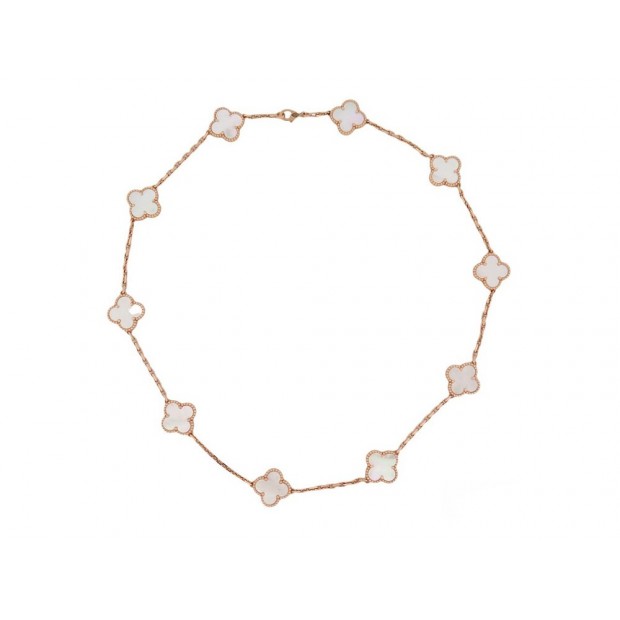 NEUF COLLIER VAN CLEEF & ARPELS VINTAGE ALHAMBRA 10 MOTIFS OR ROSE NACRE 9700€